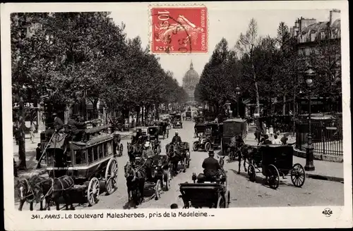 Ak Paris VIII., Le Boulevard Malesherbes, pris de la Madeleine, Kutschen