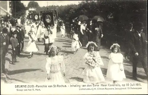 Ak Deurne Antwerpen Flandern, Parochie van St. Rochus, 1911, Festzug