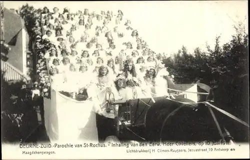 Ak Deurne Antwerpen Flandern, Parochie van St. Rochus, 1911, Maagdekenswagen