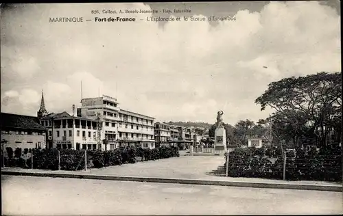Ak Fort de France Martinique, L'Esplanade et la Statue d'Esnambuc