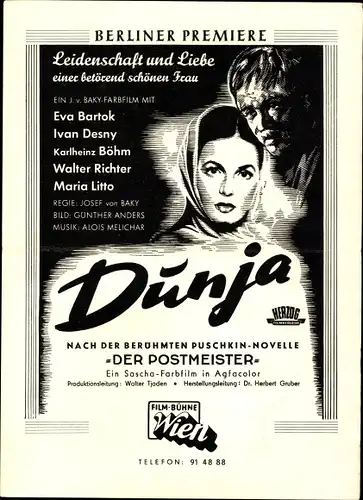 Ak Film Dunja, Schauspielerin Eva Bartok, Schauspieler Karlheinz Böhm