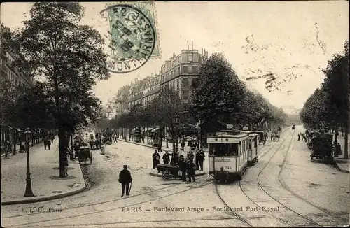 Ak Paris XIII., Boulevard Arago, Boulevard du Port Royal, Straßenbahn 518
