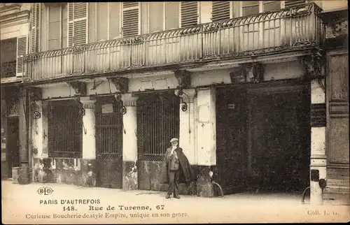 Ak Paris III., Rue de Turenne, Curieuse Boucherie de style Empire, unique en son genre
