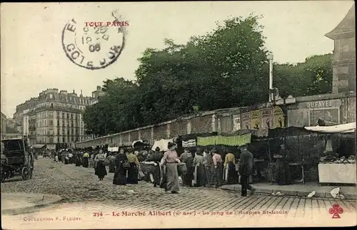 Ak Paris X., Le Marché Alibert, Le long de l'Hospice St. Louis