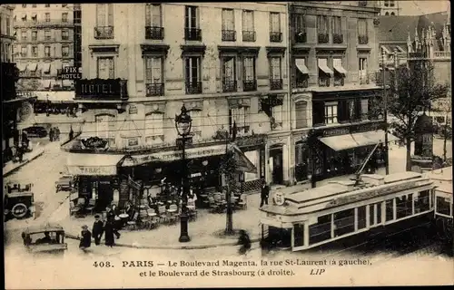 Ak Paris X., Le Boulevard Magenta, rue St. Laurent, Boulevard de Strasbourg, tramway