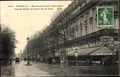 Ak Paris IX. Opéra, Boulevard des Capucines, Grand Hotel et Cafe de la Paix