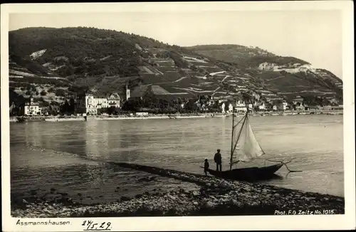 Ak Assmannshausen Rüdesheim am Rhein, Rheinpartie, Segelboot