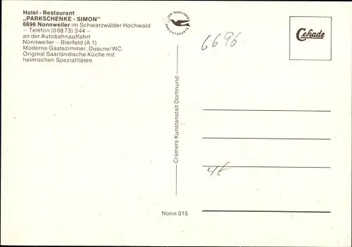Ak Nonnweiler Saarland, Parkschenke Simon, Innenräume, Ortsansicht, Kartenausschnitt