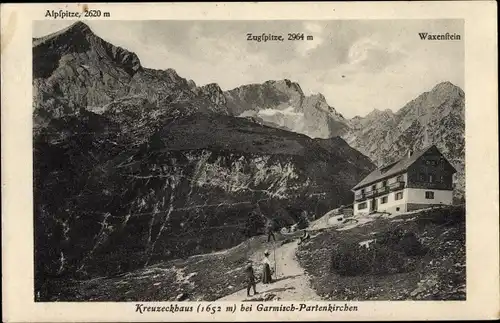 Ak Garmisch Partenkirchen in Oberbayern, Kreuzeckhaus, Zugspitze, Alpspitze, Waxenstein