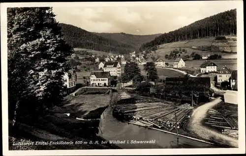 Ak Enztal Bad Wildbad im Schwarzwald, Enzklösterle, Ortsansicht, Baumstämme