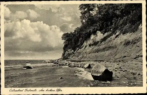 Ak Ostseebad Grömitz in Holstein, Am Hohen Ufer, Steilküste, Findling