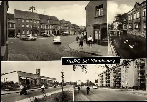 Ak Burg bei Magdeburg, Platz der Weltjugend, Ihlepartie, Wasserwerkstraße, Holzstraße