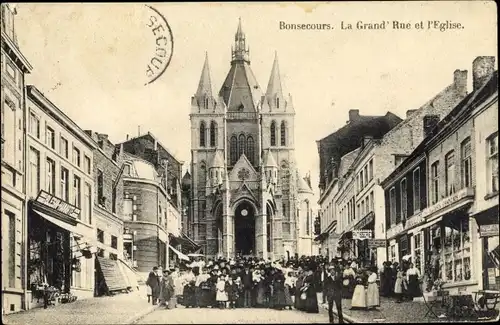 Ak Bon Secours Bonsecours Péruwelz Hennegau, la Grand'Rue et l'Église