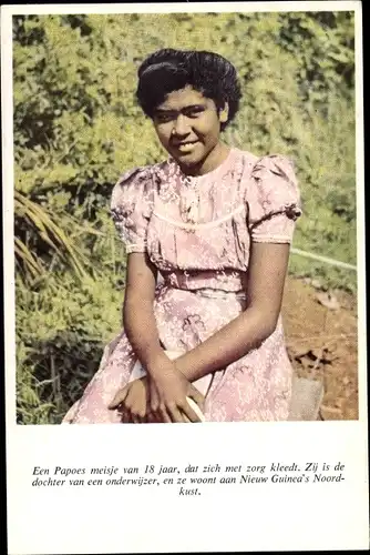 Ak Papua Neuguinea, Een Papoes meisje, ze woont aan Nieuw Guinea's Noordkust