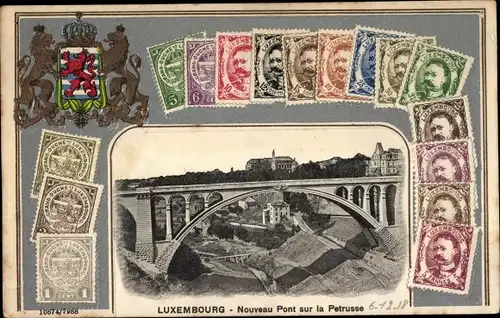 Präge Briefmarken Wappen Ak Luxemburg, Nouveau Pont sur la Petrusse