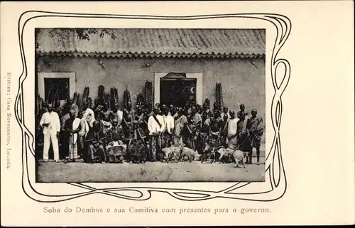 Jugendstil Ak Angola, Soba do Dembos e sua Comitiva com presentes para o governo