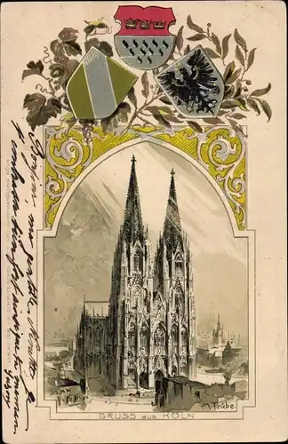 Präge Wappen Passepartout Künstler Litho Trübe, Maxim, Köln am Rhein, Kölner Dom