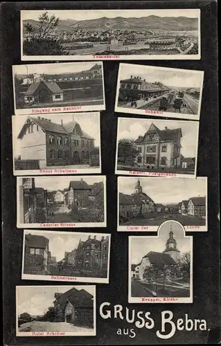 Ak Bebra an der Fulda in Hessen, Bahnhof, Schulhaus, Postgebäude, Unter der Linde