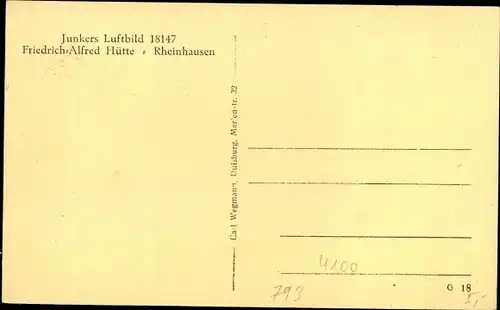 Ak Rheinhausen Duisburg im Ruhrgebiet, Friedrichs Alfred Hütte, Luftaufnahme Junkers