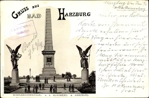 Ak Bad Harzburg am Harz, Bismarckdenkmal a. d. Burgberg