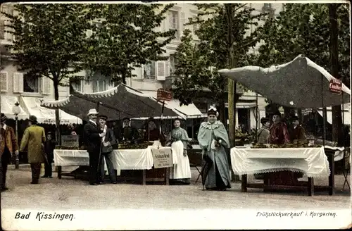 Ak Bad Kissingen Unterfranken Bayern, Frühstückverkauf im Kurgarten