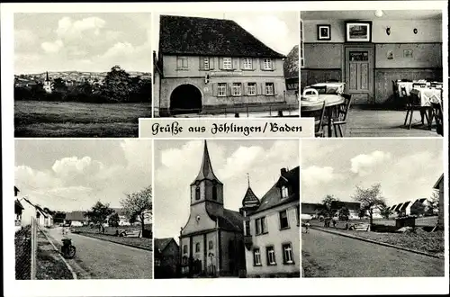 Ak Jöhlingen Walzbachtal in Baden, Gasthof zum Engel, Kirche, Dorfpartie