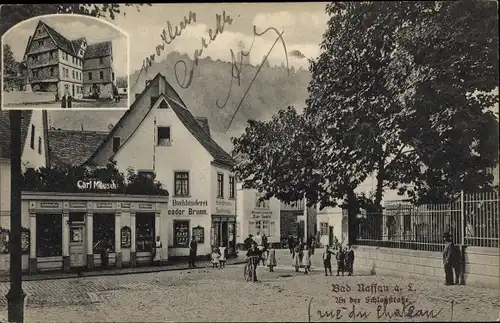 Ak Nassau im Rhein Lahn Kreis, Partie an der Schlossstraße, Buchbinderei, Inh. Theodor Brunn