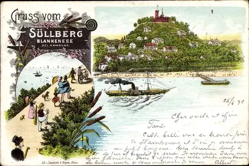 Litho Hamburg Altona Blankenese, Süllberg, Gasthaus H. D. Rohr