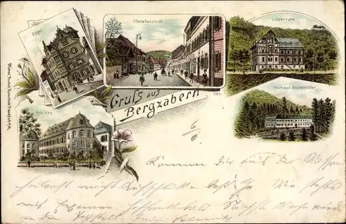 Litho Bad Bergzabern Rheinland Pfalz, Engel, Obere Vorstadt, Luisenruhe, Kurhaus Westenhöfer,Schloss