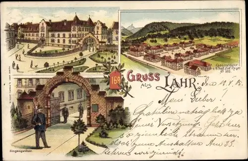 Litho Lahr im Schwarzwald Baden, Ruine Hohengeroldseck, Kaserne 8. Bad. Inf. Regt. Nr. 169