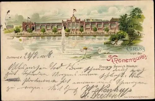 Litho Dortmund im Ruhrgebiet, Kronenburg, Brauerei Heinrich Wenker