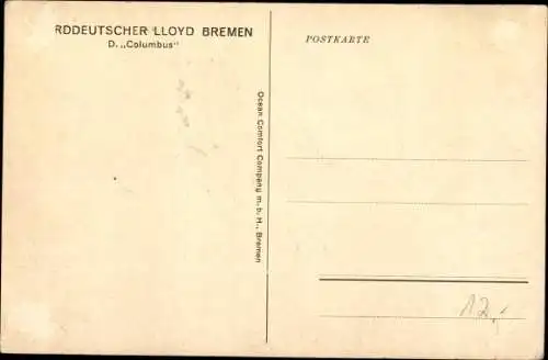 Ak Dampfer Columbus, Norddeutscher Lloyd Bremen