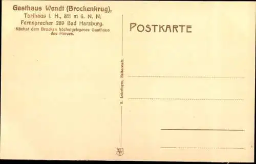 Ak Torfhaus Altenau Schulenberg Clausthal Zellerfeld Oberharz, Gasthaus Wendt, Brockenkrug, Hirsch