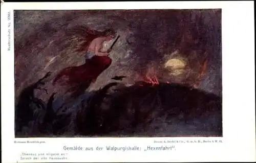 Künstler Ak Hendrich, Hermann, Thale im Harz, Gemälde aus der Waldpurgishalle, Hexenfahrt