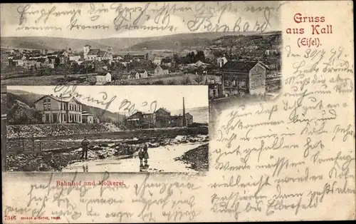 Ak Kall in der Eifel, Gesamtansicht, Bahnhof und Molkerei