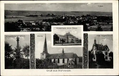 Ak Bürvenich Zülpich Nordrhein Westfalen, Gesamtansicht, Kinderheim, Kirche, Villa Nagelschmidt