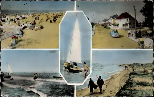 Ak Franceville Calvados, la Plage, Segelboote, Straßenpartie