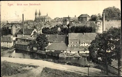 Ak Cheb Eger Region Karlsbad, Stadtansicht vom Steinbruch
