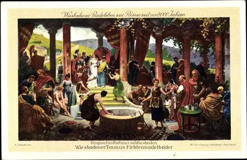 Künstler Ak Roessler, A., Wiesbaden in Hessen, Badeleben zur Römerzeit