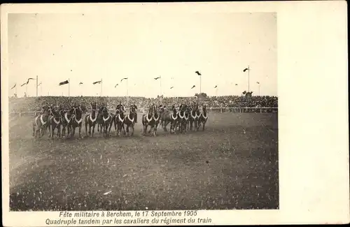 Ak Berchem Flandern Antwerpen, Fete militaire 1905, Quadruple tandem par les cavaliers