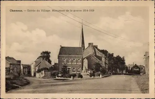 Ak Charneux Herve Wallonien Lüttich, Entrée du Village, Monument de la guerre 1914-1918