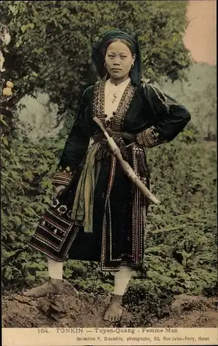 Ak Tuyên Quang Tonkin Vietnam, Femme Man, Volkstracht