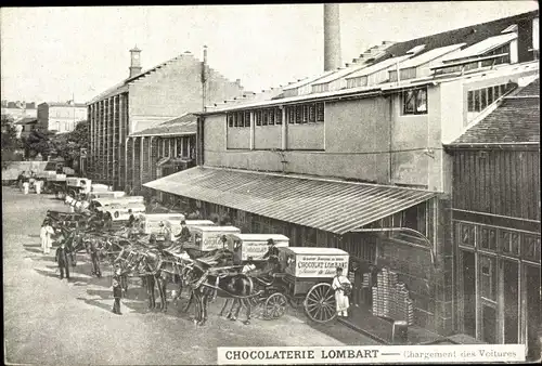 Ak Paris XIII., Chocolaterie Lombart, Chargement des Voitures, 75 Avenue de Choisy