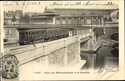 Ak Paris XII. Arrondissement Reuilly, Gare du Metropolitain a la Bastille