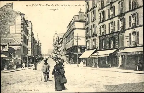 Ak Paris XII, Rue de Charenton, Rue Wattignies, Robes et Manteaux, Boulangerie, Geschäfte