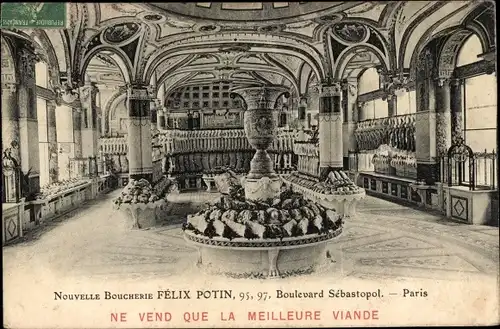 Ak Paris II., Nouvelle Boucherie Félix Potin, interieur, Boulevard Sebastopol