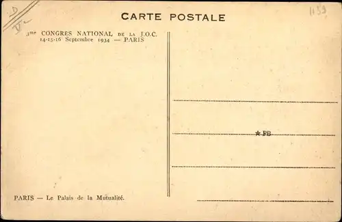 Ak Paris Panthéon, Maison de la Mutualité, 3me Congres National de la JOC 1934