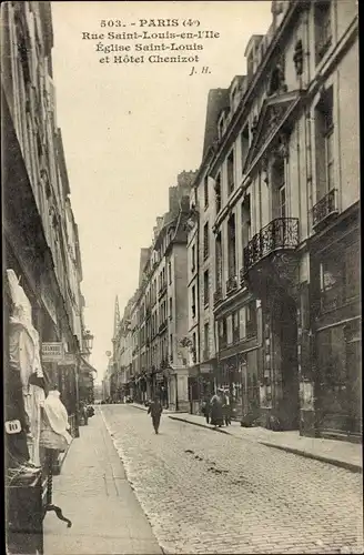 Ak Paris IV., Rue Saint Louis en l'Ile, Eglise Saint Louis et Hotel Chenizot