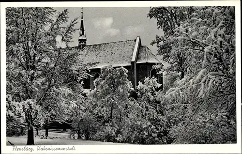 Ak Flensburg in Schleswig Holstein, Diakonissenanstalt, Winter