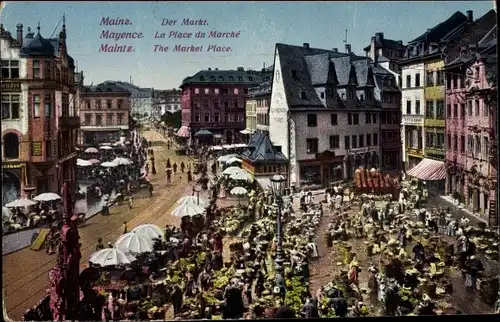 Ak Mainz Rheinland Pfalz, Blick auf den belebten Markt